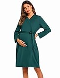 Ekouaer Maternity Robe Labor Delivery Nursing Gown Hospital Breastfeeding Dress Bathrobes Dark Green S