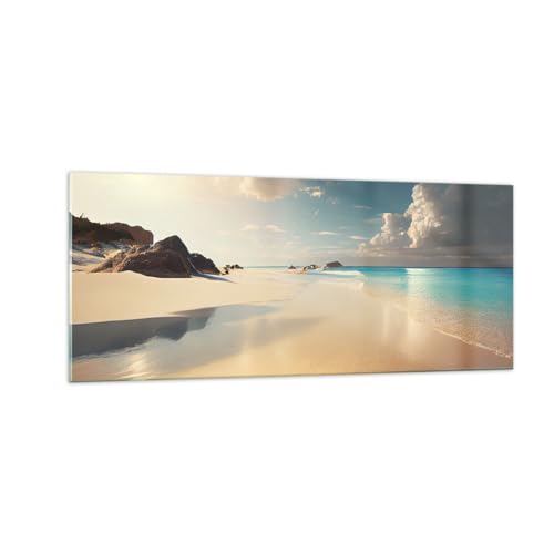 Moderne Impression sur Verre 100x40cm Image Tableau en Verre Decoration Murale Plage Sauvage Océan Bord Grand Tableaux Decoratifs Muraux Chambre Cuisine Panoramique Deco Cadre Salon Art GAB100x40-6016