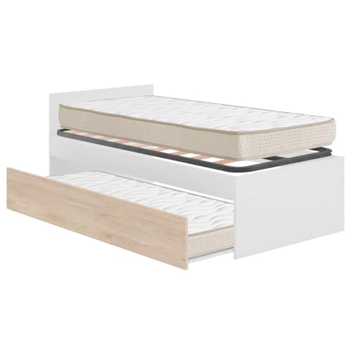 DEKIT - Pack Ahorro Juvenil Cama Nido con cabecero Top, 1 somier Lama Ancha y 2 colchónes viscoelásticos Nova 90 x 190 cm