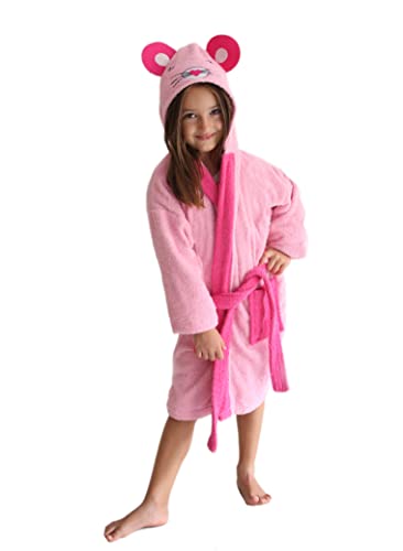 LEBENGOOD - Albornoz Niñas Algodón: Niña, Infantil - 100% Algodón OEKO-TEX®️ - 2 Bolsillos, Cinturón, Capucha, Albornoces Felpa muy suave con bordados para niñas (6-8, Mousy) Cover
