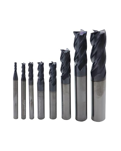 Image of 2-12mm Carbide Square Nose End Mill, 4 Flute, Carbide Tungsten Steel, TiAlN Coated End Mill Bits for Hard Materials, CNC Router Bit - 8pcs