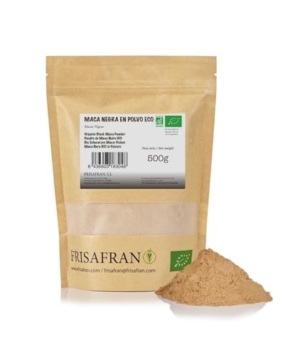 Frisafran | Maca Negra Ecológica en Polvo 500g | maca negra molida | Superalimento Orgánico | Maca Energizante | Maca Natural | Alto en Vitaminas y Minerales | Equilibrio Hormonal | Vegano Sin Gluten