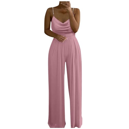 Generisch Damen Eleganter Festlicher Jumpsuits Jumpsuit Damen Elegant Sommer Festlich Schick Hochzeit Lang Hochzeitsgast Outfit Damen Rosa,L
