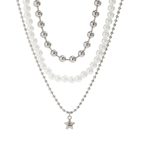 Collier superposé croix et perles anti-nœuds en zinc pour look sans effort