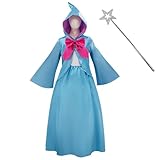 Fowpscuy Fairy Godmother Costume for Women Hooded Cloak Cape Shirt Dress with Magic Wand Halloween Outfit (Blue-B, Medium)