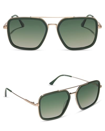 DIFF Jordan Designer Oversized Navigator Sunglasses for Women | UV400 Polarized Protection | Fairway Green + Gold + Aloe Green Gradient