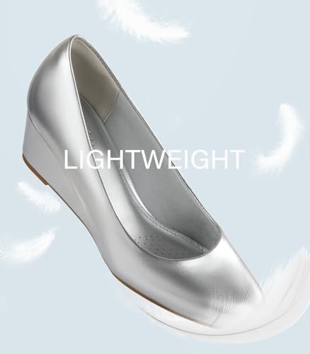 Image of Ankis Black Nude Silver Gold Wedges for Women, Low Heel Women's Wedge Comfortable Closed Toe Women Pumps Dress Shoes -2Inch
