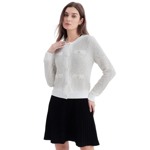 Image of URBAN REVIVO Women's Cardigan Sweaters Open Front Pearl Button Down Long Sleeve Casual Lightweight Knit Trendy Fall Outfits