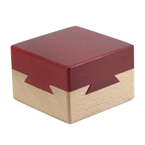 Caja de rompecabezas secreta mágica de madera tallada con acabado rojo antiguo 3