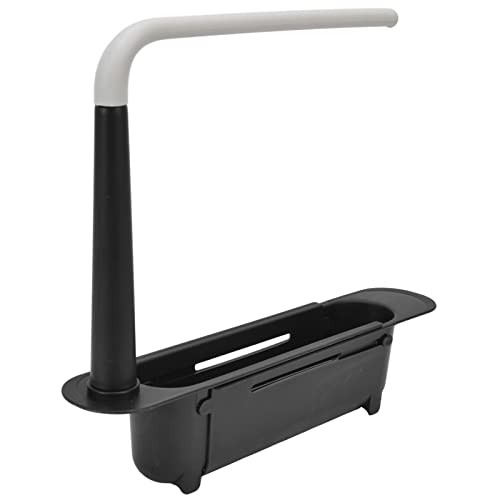 Lwuey Soporte de Almacenamiento Expansible, Jabón Esponja Hogar Cocina Organizador Telescópico Lavabo Estante Cesta Drenaje Fregadero Plástico Escurridor Cepillos Extensible Longitud Ajustable(Negro)