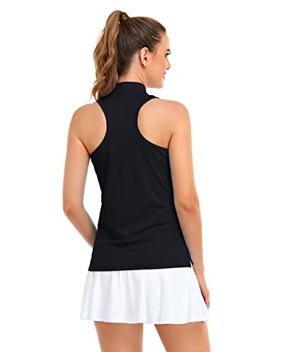 Black Racerback Tank Tops For Womens Golf Polo Shirts Sleeveless Summer Lightweight Moisture Wicking Tennis Shirts Apparel #TOP3