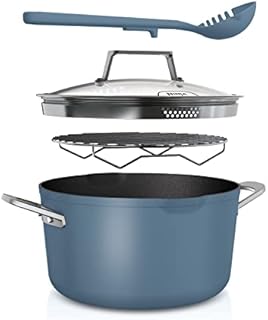 NINJA Foodi 8-in-1 PossiblePot [CW202BLUK] ZEROSTICK Technology, Integrated Roasting/Steaming Rack, Strainer, Induction Compatible, Blue Macaroon