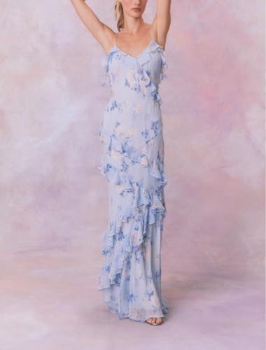 Image of SOOKABEILA Women Y2k Boho Maxi Dress Floral Lace Sheer Tiered Flowy Cami Long Dress 2025 Summer Smocked Beach Sundress