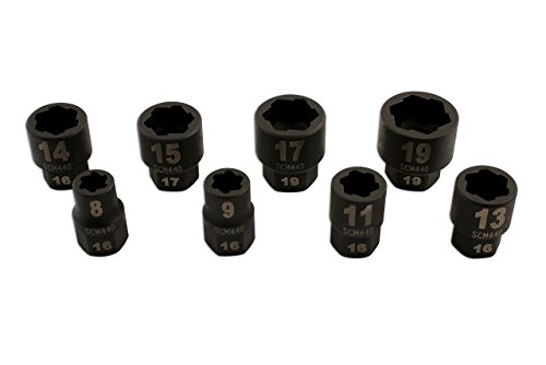 Laser 5966 Damaged Nut/Bolt Remover 3/8"D 8pc, Black, 8/9/11/13/14/15/17/19mm