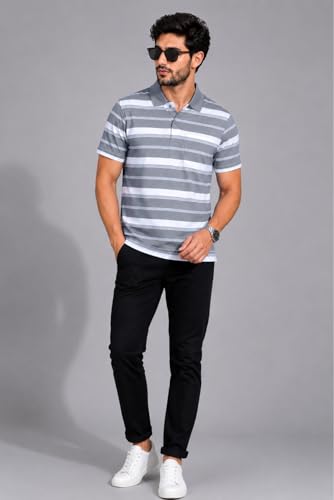 Image of SANE ORIGINALS Half Sleeve Polo T-Shirt for Men with Pocket || Stripe Collar and Pocket T-Shirt for Men Half Sleeves