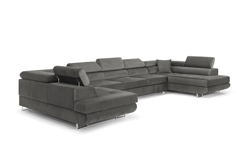 COMFORTINO FURNITURE Ecksofa mit Schlaffunktion Big PASTI U-Form, Sofa Couch mit Bettkasten, 3-Sitzer Eckcouch, Schlafsofa für Wohnzimmer, Big Sofa Couch mit Schlaffunktion (Dunkelgrau)