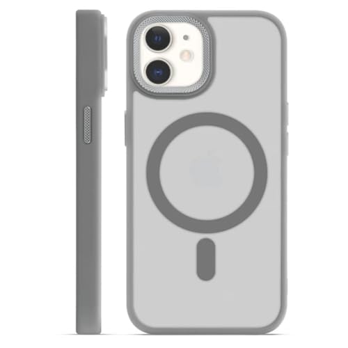 Image of GoldKart Magnetic Matte Translucent Back Cover Case for iPhone 12 | MagSafe Compatible | Shockproof Hybrid Bumper | Camera Lens Protection | Anti-Fingerprint Slim Protective Case (Grey)