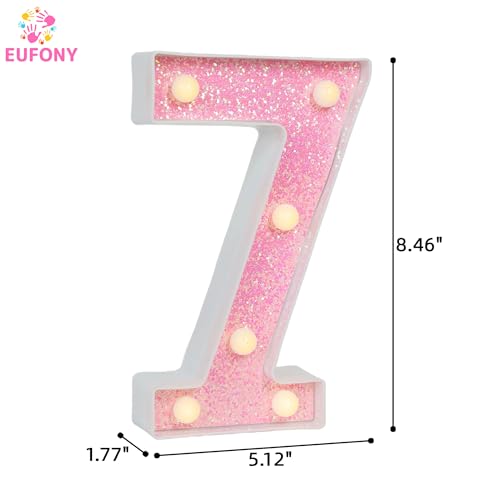 Image of Pink Glitter Marquee Light Up Numbers, LED Number Lights Battery Operated for Girls 7th 17th Pink Birthday Party Table Decorations, Wall Decor for Girls Bedroom, Number 7 Sign Warm White Lights
