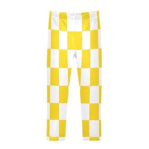Bolaz Toddler Girls Leggings Printed Yoga Pants Leggings Yellow and White Checkered for Kids