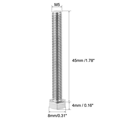 Image of uxcell M5x45mm Hex Bolts 304 Stainless Steel Hexagon Screw Bolt 10pcs