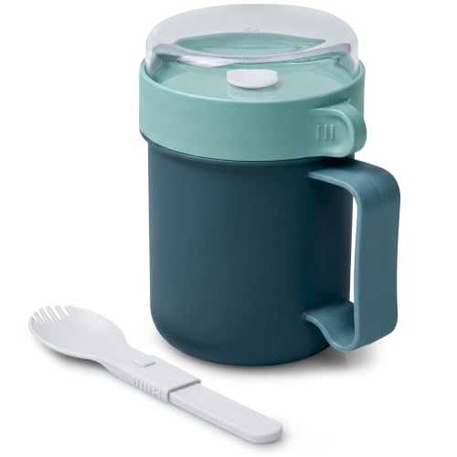 MATICAN Microwave Soup Mug with Lid & Foldable Spork, 16.9 Ounces, Teal Green - Perfect for Ramen Noodles, Hot Beverages, On-the-Go Meals & Lunches, Spill-Resistant & BPA-Free Container