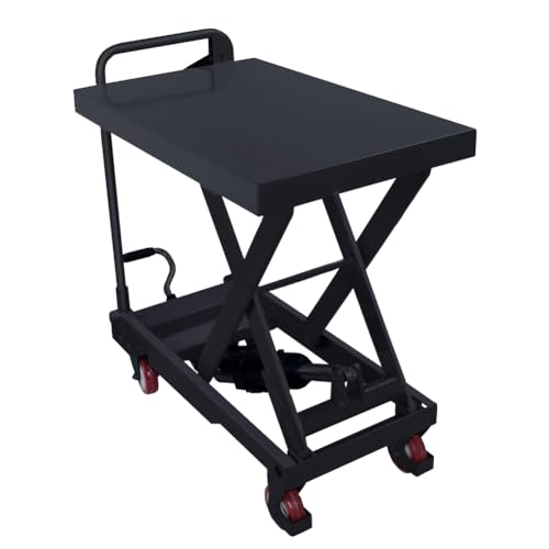 Hydraulic Scissor Cart Lift Table, 500 LBS Capacity 28.5 in Lifting Height Manual Scissor Lift Table w/ 4 Wheels and Foot Pump for Material Handling B