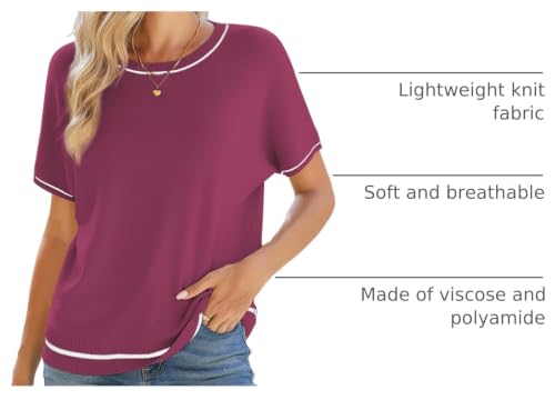 Image of SHEWIN Womens Tops Trendy Short Sleeve Shirts Crewneck Lightweight Knit Sweater Top Business Casual Outfits