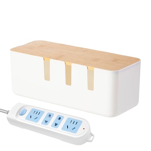 Caja para Cables - Caja Ocultadora de Cables,con Tapa de Madera para Regletas en Salón Oficina Escritorio Ordenador TV Cocina Hogar Lugar de Trabajo