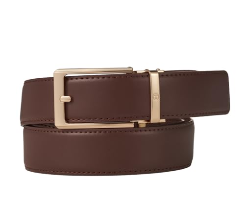 Ratchet Belts for Men, Leather Dress Belt, Adjustable Comfort Click Buckle