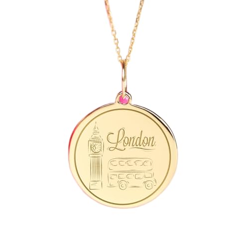 Collier pendentif pièce gravée Londres en argent plaqué or cadeau