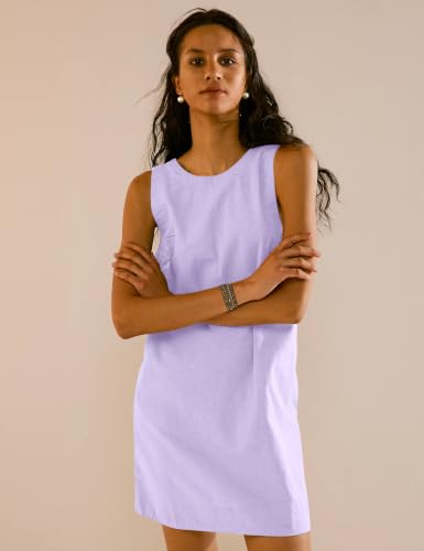 Image of VIUTIL Womens Summer Linen Mini Dress Boat Neck Low Back Sleeveless Tank Dresses with Pockets 2026 Vacation Outfits