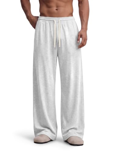 Image of Mens Baggy Sweatpants Wide Leg Loose Open Bottom Uncuffed Gym Casual Lightweight Y2K Pants Relaxed Pocket No Wrinkle | Black Grey Open Bottom Casual Relaxed Drawstring Lightweight Lounge No Wrinkle