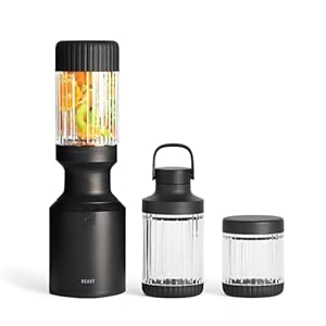 The Beast Mini Blender Plus | Mini Countertop Kitchen Blender | Blend Smoothies and Shakes, Dressings, Sauces, Dips | Extra Vessels, Straw Cap and Straws Included | 600W (Carbon Black)