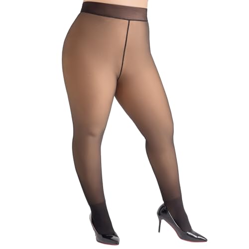 Image of Yilanmy Fleece Lined Tights Plus Size Fake Translucent Winter Warm Leggings for Women Control Top Thick Thermal Pantyhose