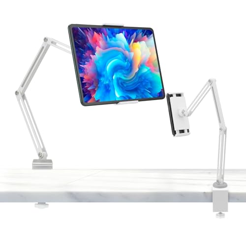Hoyiyobi Support de Tablette en Aluminium - Support pour iPad pour Table et lit, Bras articulé réglable avec Base rotative à 360°, Compatible avec Les iPad et Kindle de 4,7 à 12,9 Pouces
