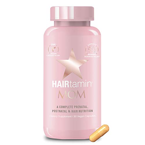 Hairtamin MOM Vegan Prenatal & Postnatal Multivitamin Supplement & Hair Growth Vitamin Pregnancy, Postpartum, Breastfeeding Probiotic One-a-Day Hair Growth Vitamins with Biotin, Zinc, Iron (30 Counts)
