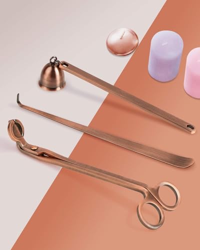 Image of RONXS 3 in 1 Candle Accessory Set, Candle Wick Trimmer Candle Cutter, Candle Snuffer, Candle Wick Dipper with Gift Package for Candle Lover (Copper)