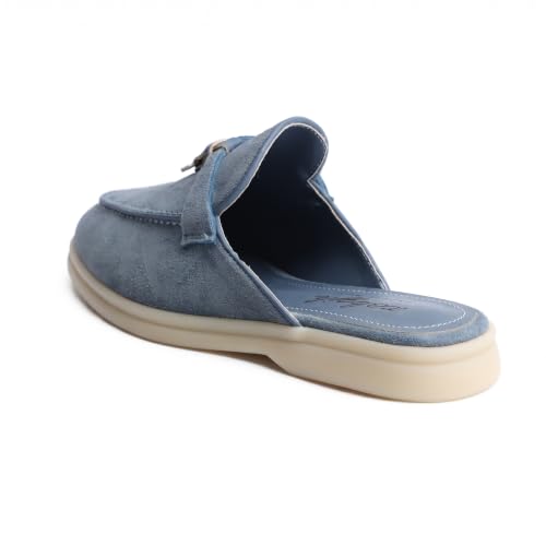 Image of XOBZJH Designer Women's Mules Flat Heel - Suede Leather Flats with Tassel Detail, Comfortable Slip-On Backless Loafers,Casual & Work Shoes