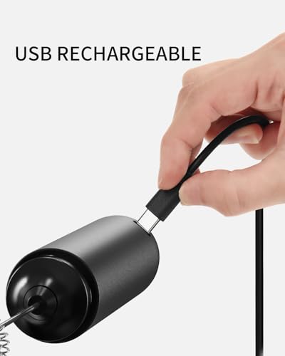 CIRCLE JOY Electric Milk Frother Handheld, Rechargeable Coffee Frother with Dual Spring Whisk, Portable Hand Frother Wand Drink Mixer for Coffee, Hot Chocolate, Cappuccino, Frappe, Matcha, Black