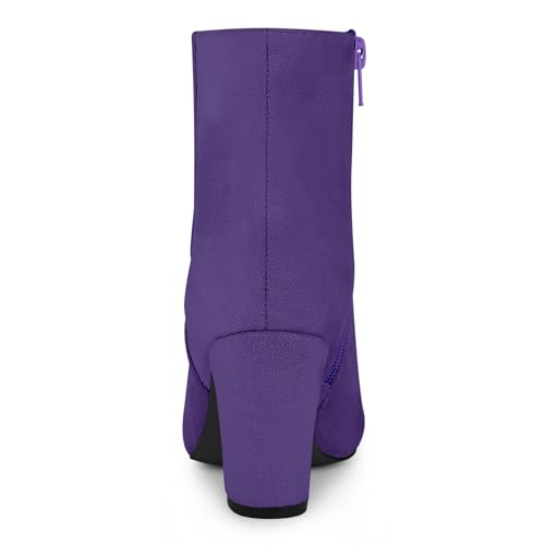 Allegra K Allegra K Women's Side Zip Chunky Heel Ankle Boots Purple Ankle Boots 8 M US