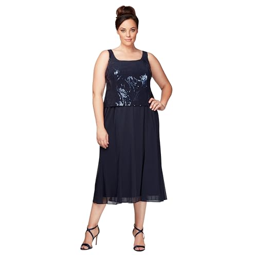 Alex Evenings Women's Tea Length Mother of The Bride Jacket Dress, Formal Events, Wedding Guest (Plus Size)2