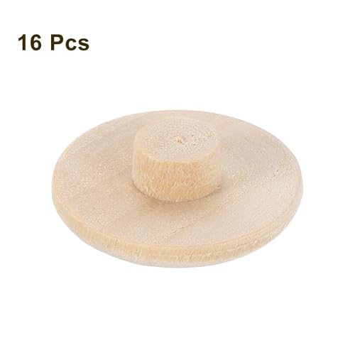 Image of uxcell 16Pcs Wood Button Plugs, 7mm /0.28 inch Hardwood Screw Hole Plug Mushroom Wooden Caps Buttons Wood Plug for Furniture Woodworking Craft Decor (20mm x 7mm)