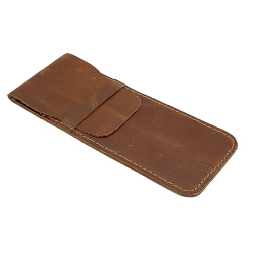 Image of Genuine Leather Pen Pouch, Fountain Pen Case, Desk Holder, Elegant Carrying Sleeve for Ballpoint & Rollerball Pens, Wine Holder, Durable Desk Supply Organizer, Single Pen Wallet, Soft Leather Cover