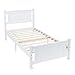 VINGLI Twin Bed Frame Set of 2 Solid Wood Platform Bed Frame, Single Bed with Headboard, No Box Spring Needed Panel Bed, Wood Slat Support Mattress Foundation, White