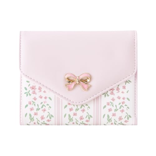 Sunwel Fashion Floral Prints Wallet with Pink Bow for Women Girls (PINK)