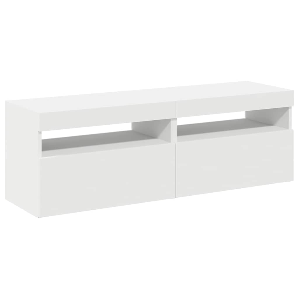 vidaXL 2X Mesita de Noche y Luces LED Aparador Auxiliar Armario Cama Dormitorio Habitación Organizador Almacenamiento Blanco 60x35x40 cm