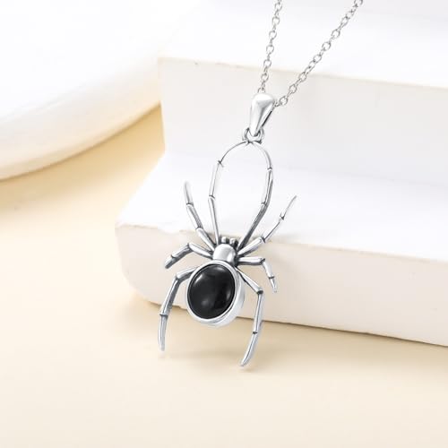 Onyx Spider Necklace for Women 925 Sterling Silver Spider Pendant Natural Black Onyx Spider Jewelry Gifts for Women2