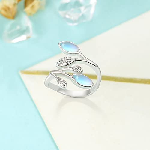 PRAYMOS Leaf Rings for Women 925 Sterling Silver Leaf Birthstone Ring Open Adjustable Wrap Rings Promise Engagement Wedding Rings2