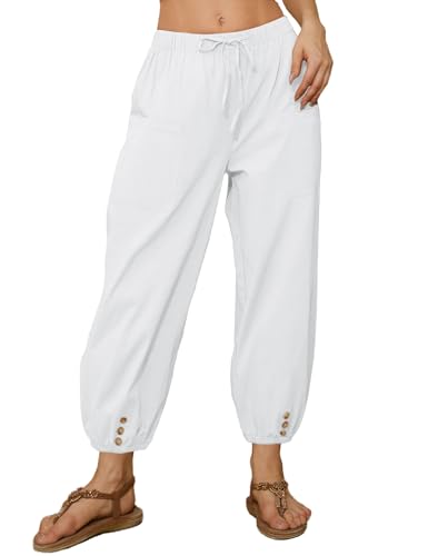 Women Capri Pants Casual Drawstring Elastic High Waist Baggy Wide Leg Cropped Pants Trousers for Ladies Summer