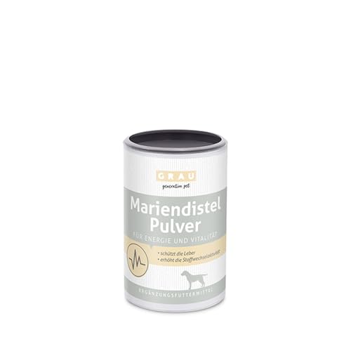 GRAU - das Original - 100% reines Mariendistel Pulver, schützt die Leber, trägt zur Zellerneuerung bei, 1er Pack (1 x 120 g), Ergänzungsfuttermittel für Hunde